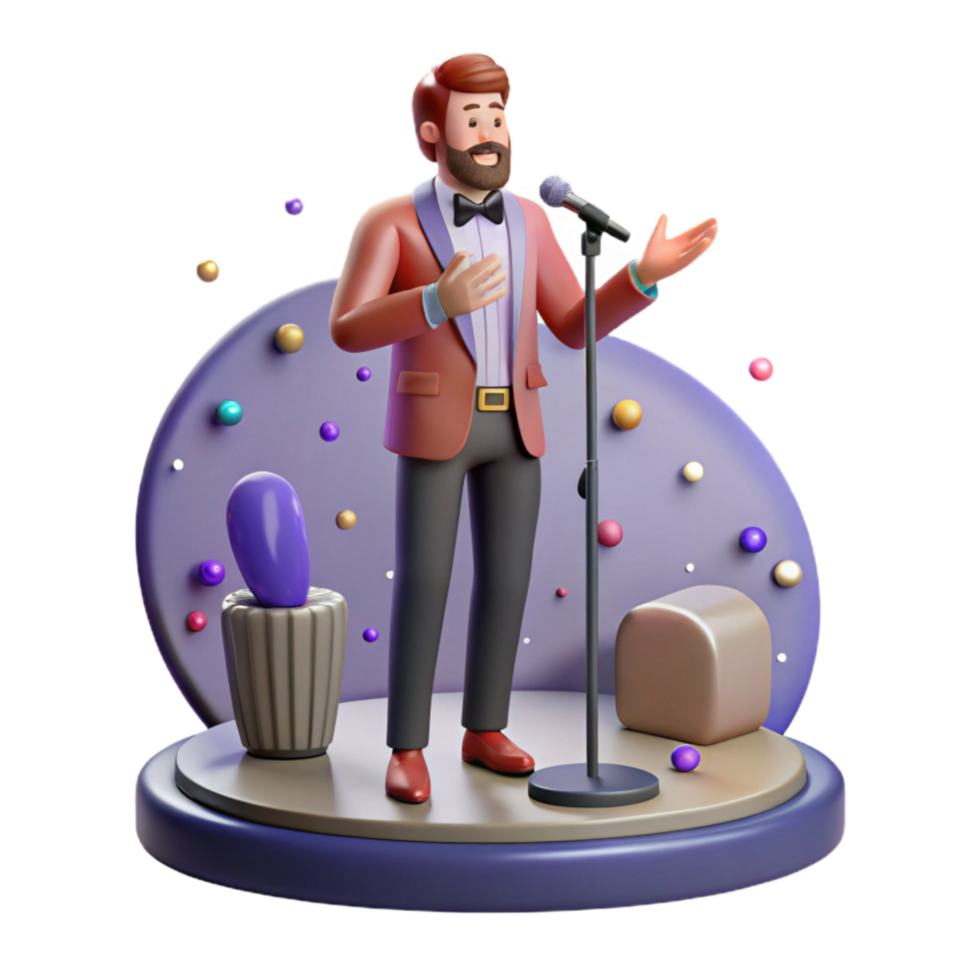 magnificent traditional Stand Up Comedian on Stage with Microphone Cutout exclusive png