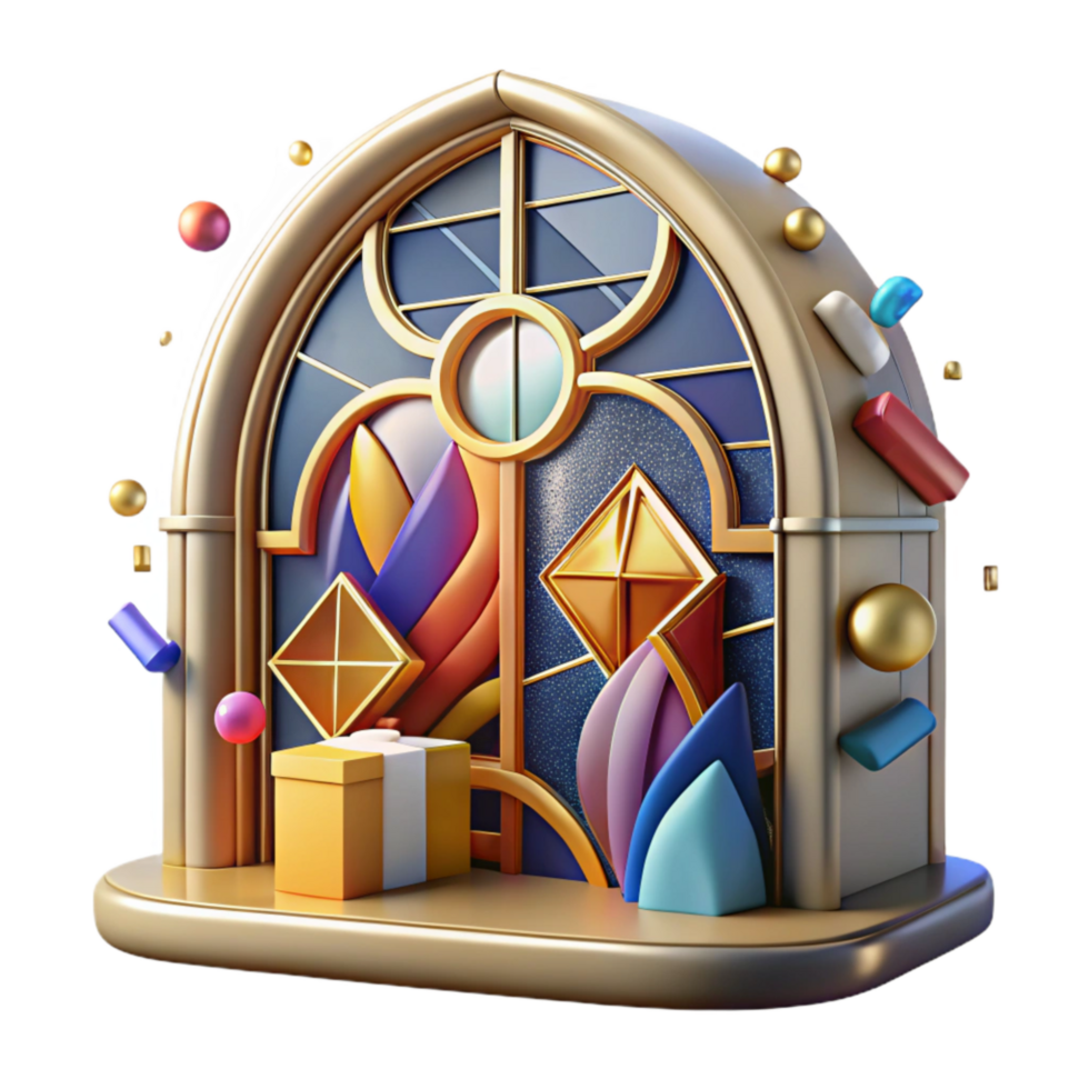 vibrant vintage Stained Glass Window Religious Symbol Cutout Transparent Background 4K png