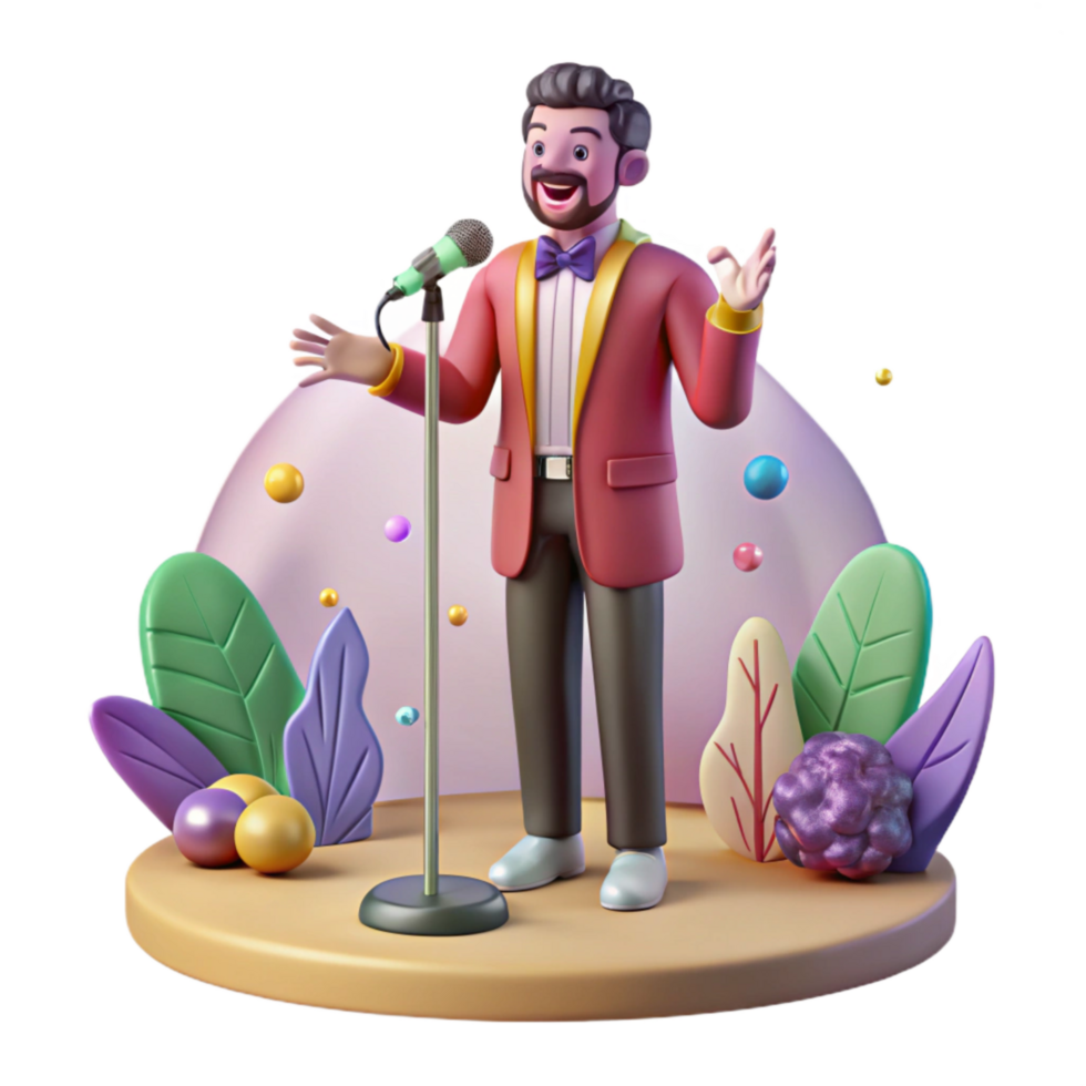 impressive artistic Stand Up Comedian on Stage with Microphone Cutout genuine png