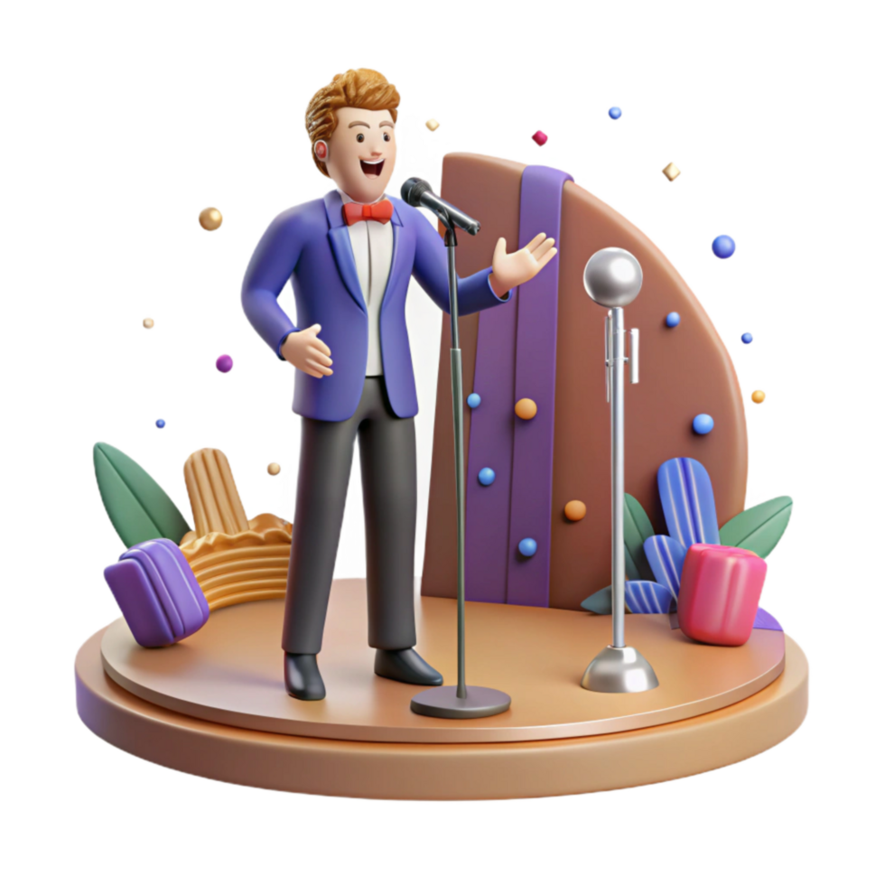 wonderful abstract Stand Up Comedian on Stage with Microphone Cutout 4K png