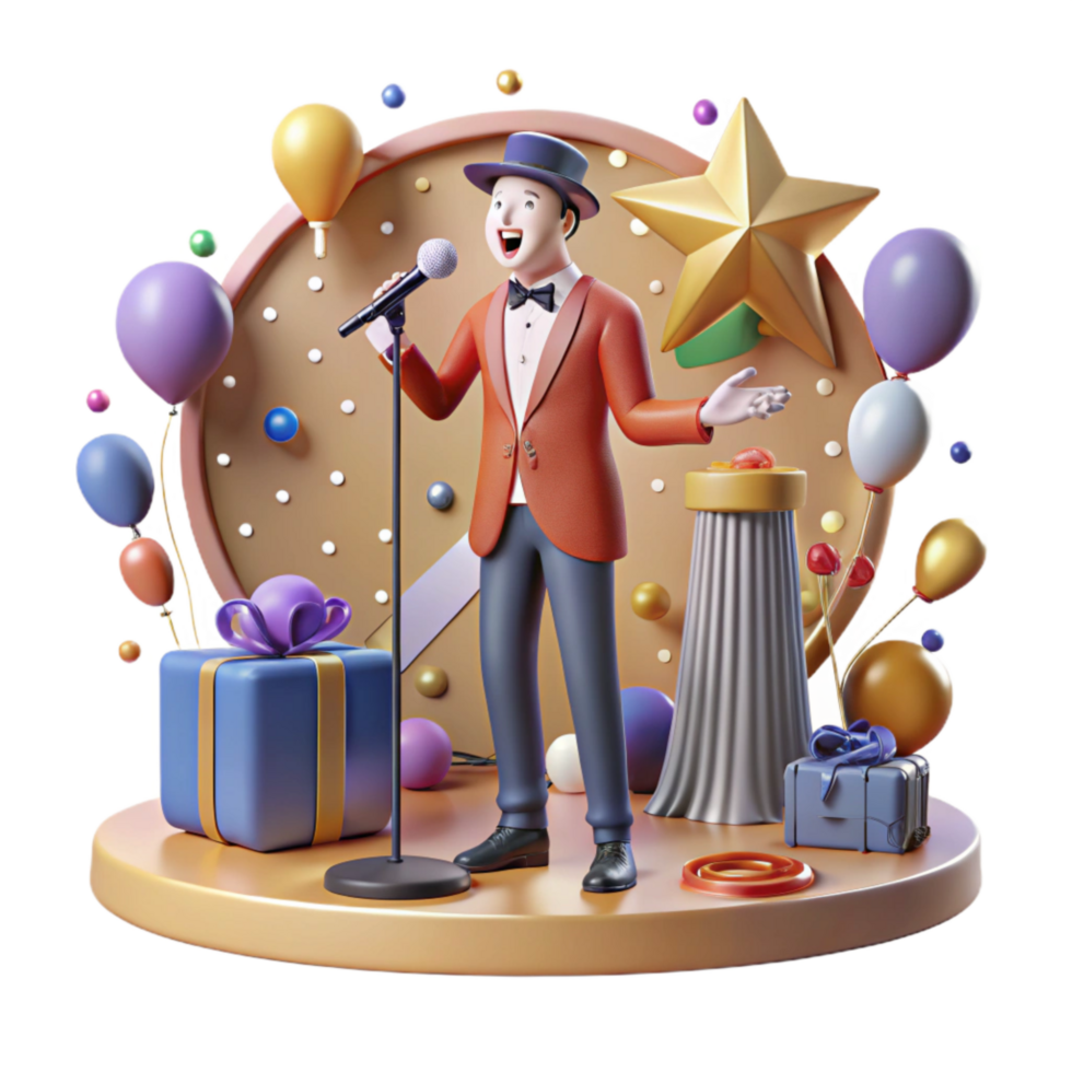 elegant contemporary Stand Up Comedian on Stage with Microphone Cutout original png
