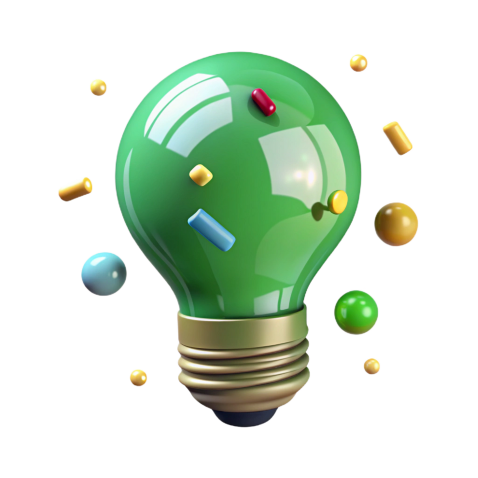 elegant artistic Green Light Bulb Shining Brightly Isolated Element png