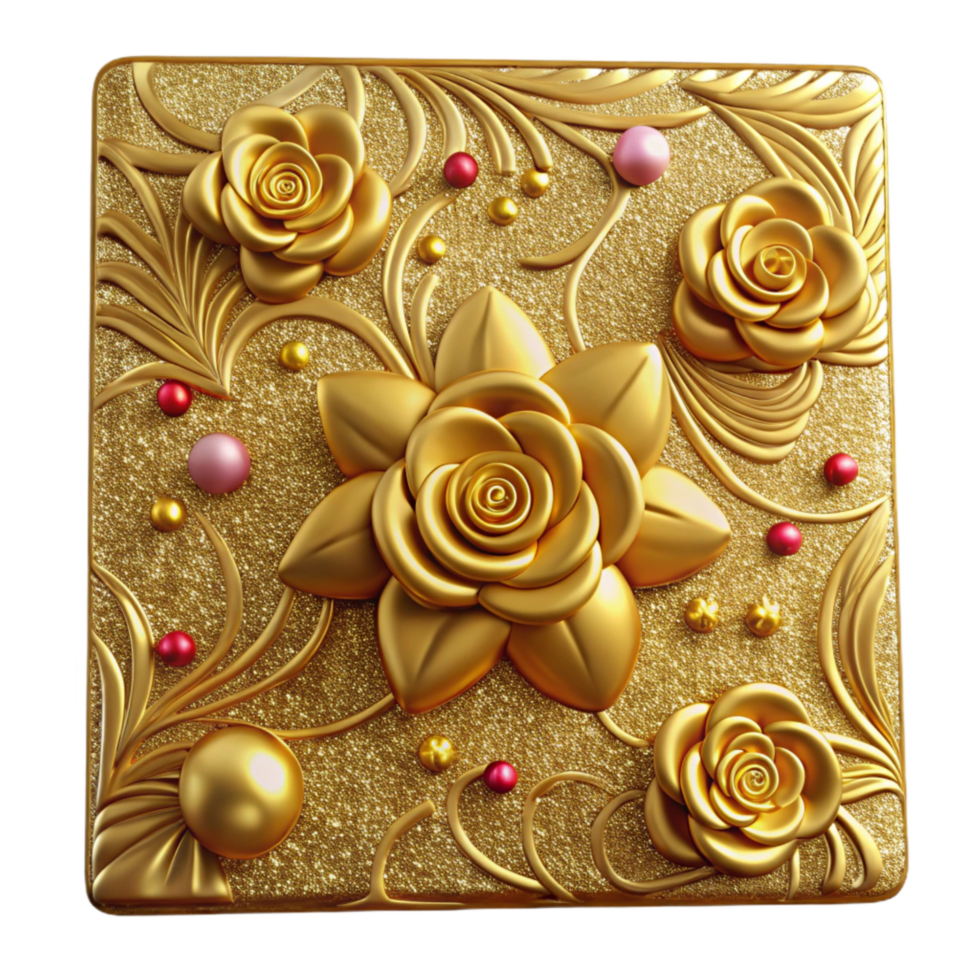 wonderful minimalist Gold Foil Embossed Floral Pattern Isolated Background detailed png