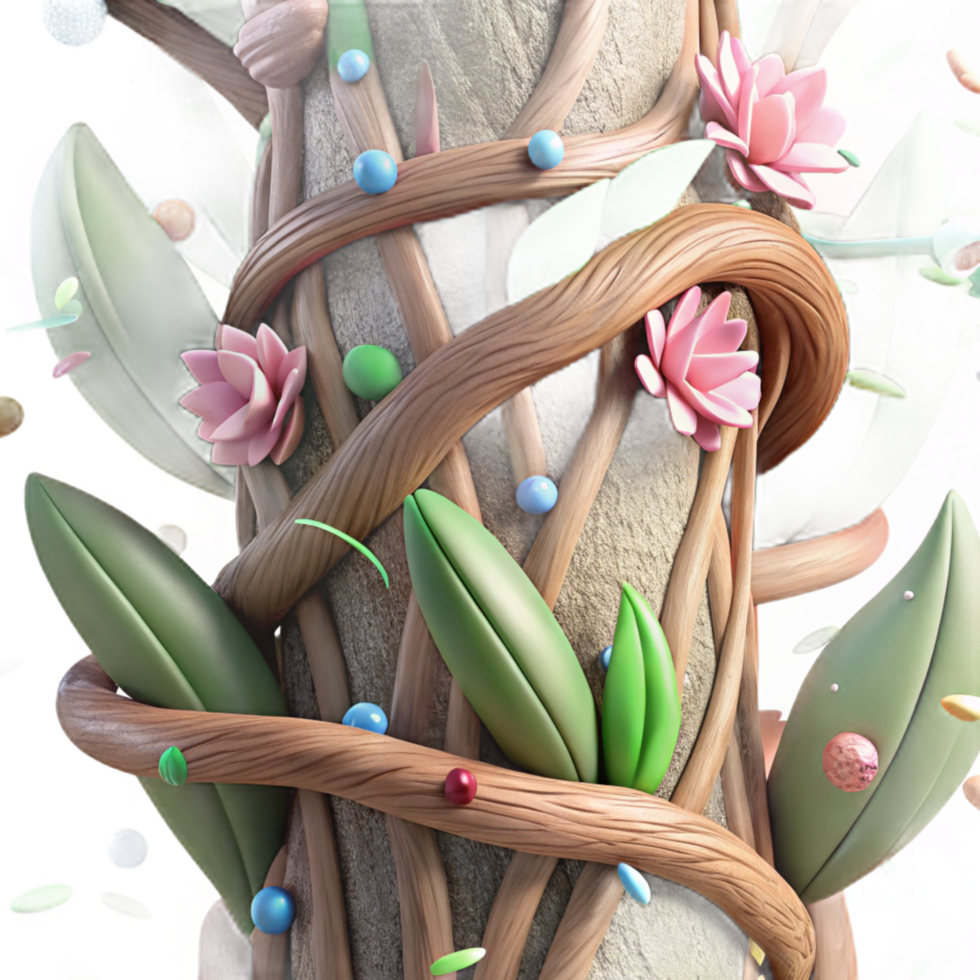 vibrant abstract Invasive Vine Wrapping Around Tree Close Up Transparent Background genuine png