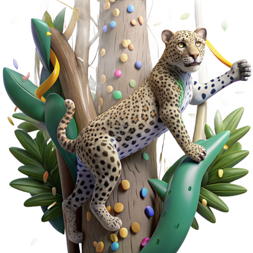 impressive vintage Jaguar Climbing Tree in Shrinking Rainforest Transparent Background authentic png