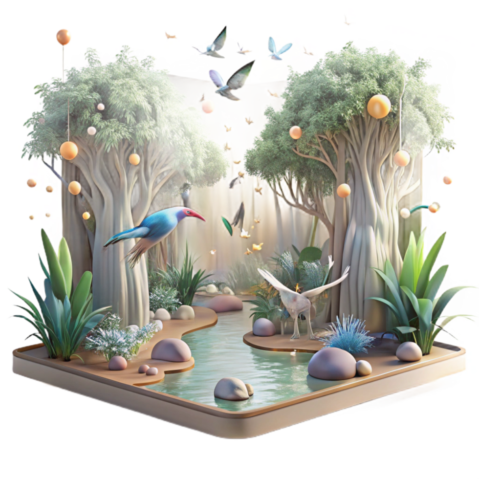 wonderful abstract Mangrove Forest Panorama with Birds Cutout on Transparent Background exclusive png