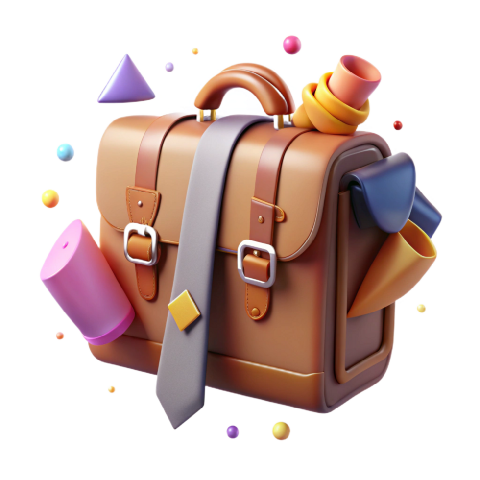 magnificent vintage Suitcase with Business Attire Transparent Background authentic png