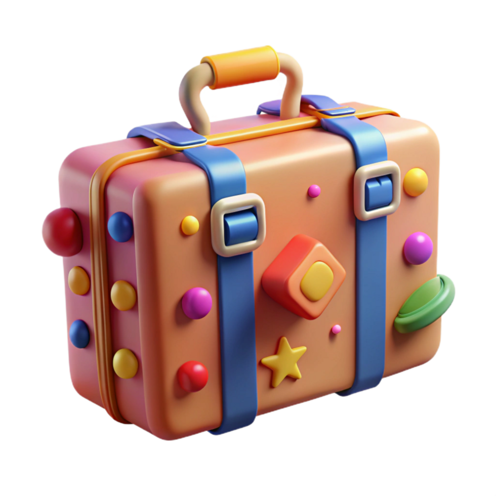 wonderful minimalist Suitcase with Colorful Travel Stickers Transparent Background exclusive png