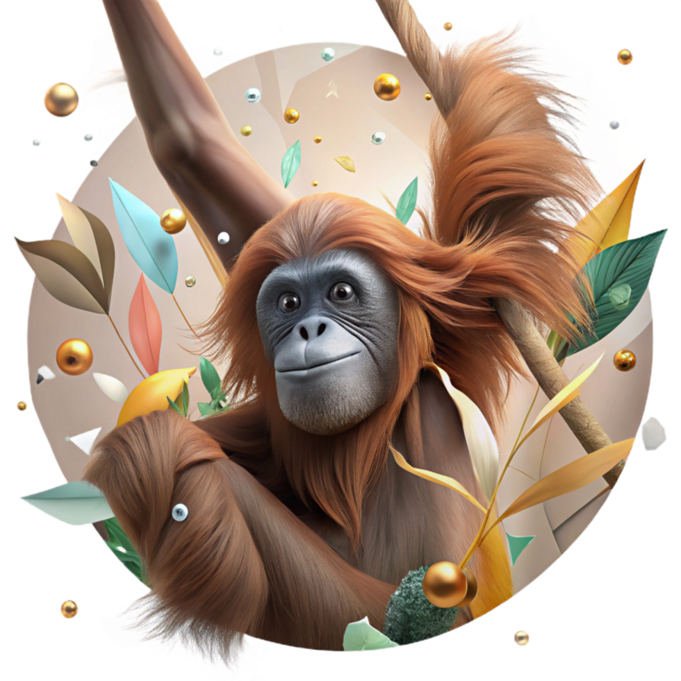 magnificent creative Sumatran Orangutan Hanging From Branch Cutout with Back Lighting premium png