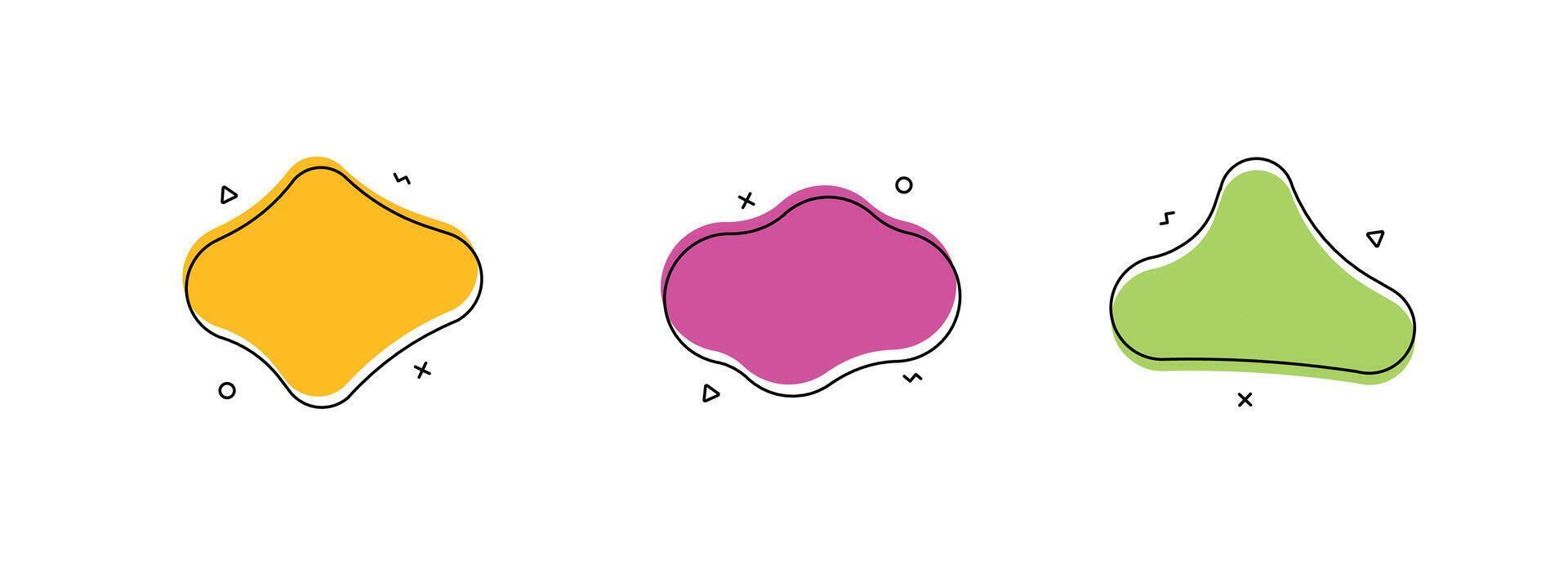 flat organic blobs with outline and abstract icons. playful modern shape set vector