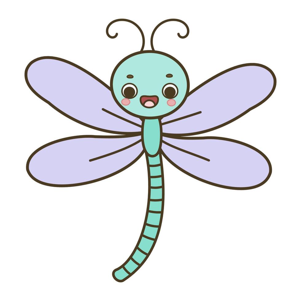 Cute cartoon smiling dragonfly illustration isolated on white background vector