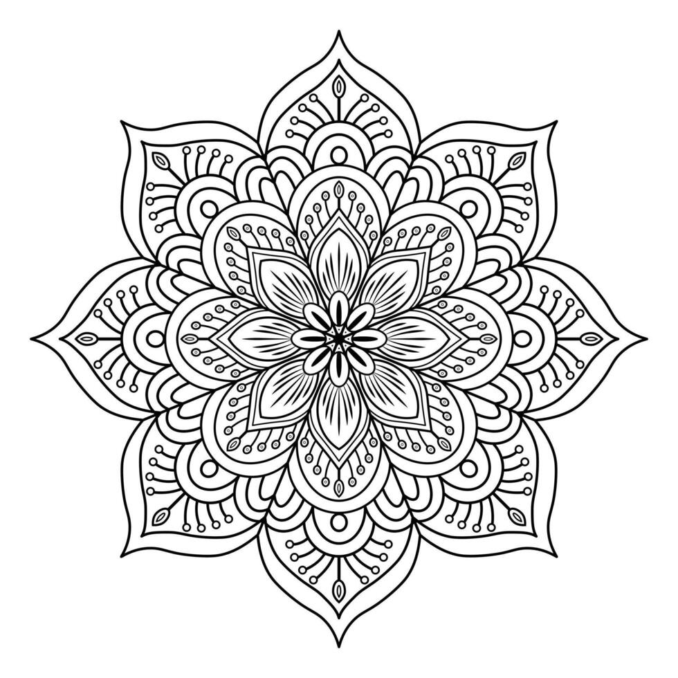 Mandala Design, black and white mandala illustration featuring intricate floral patterns and geometric shape vector