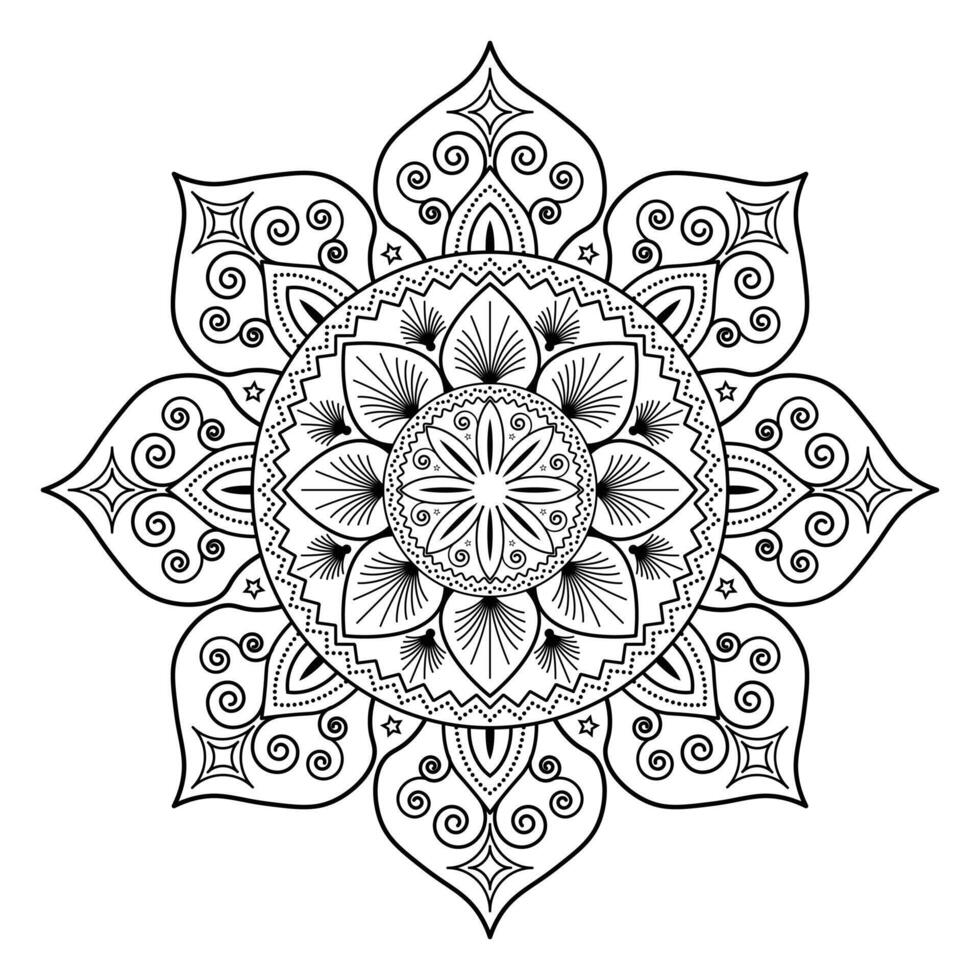 Mandala Design, black and white line art mandala illustration featuring intricate floral patterns vector