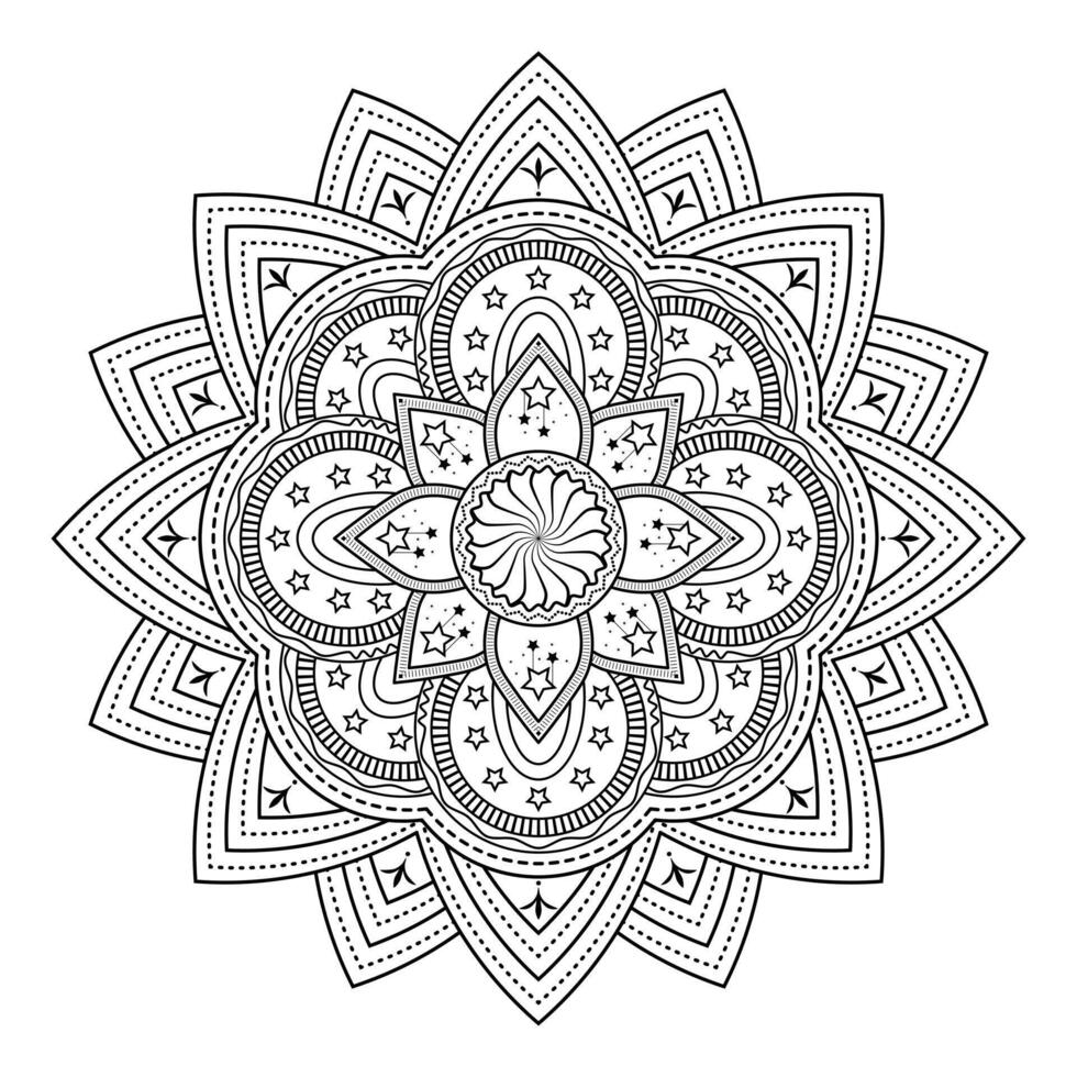 Mandala Design, black and white mandala illustration featuring intricate floral patterns and geometric shapes vector
