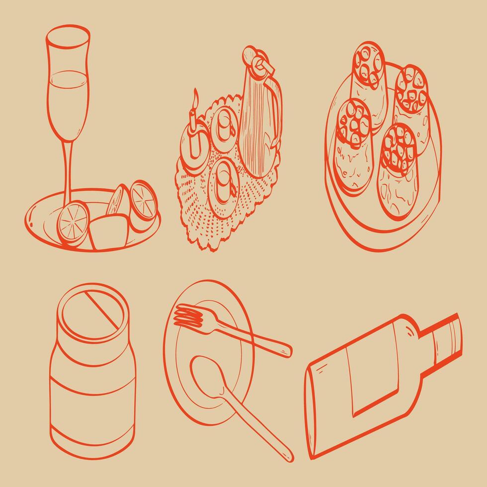 Dinner table with food and drinks vector