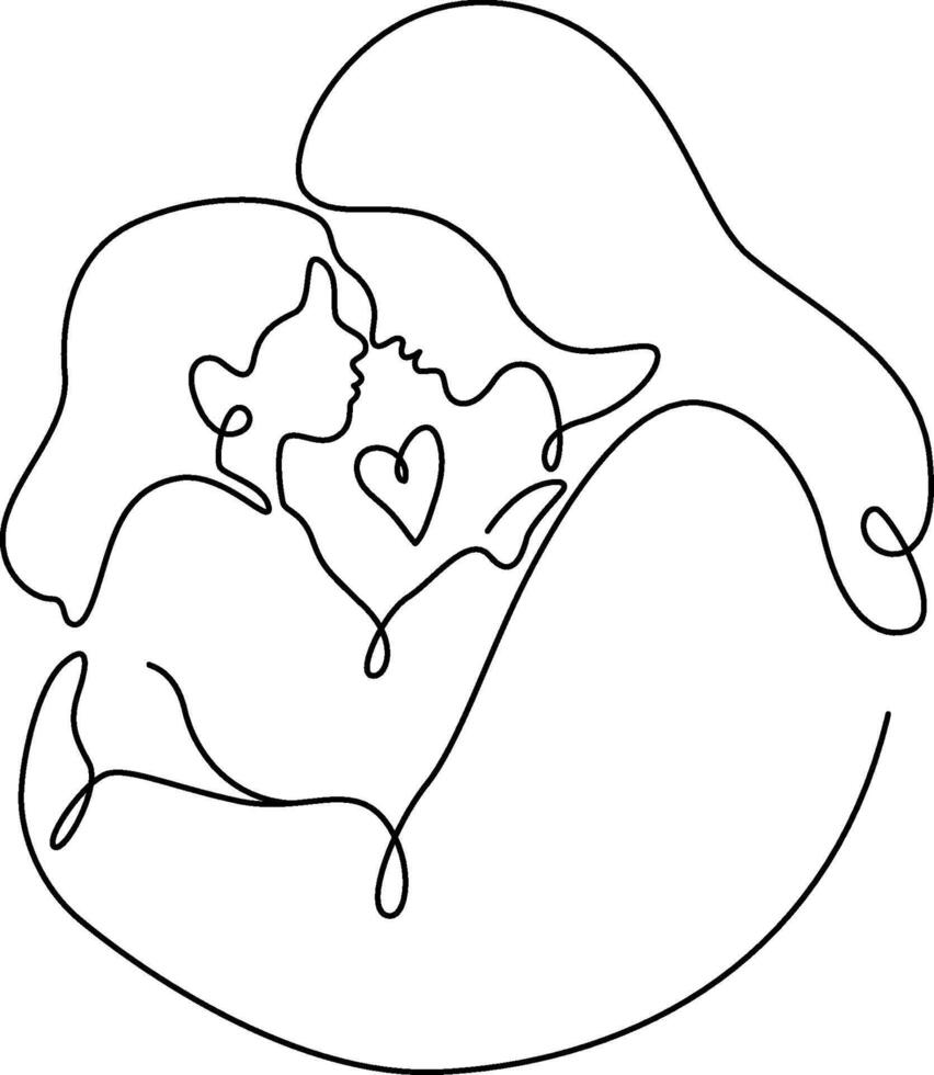 Line art illustration of mother and daughter, Mother's Day celebration, mother hugging daughter, vector