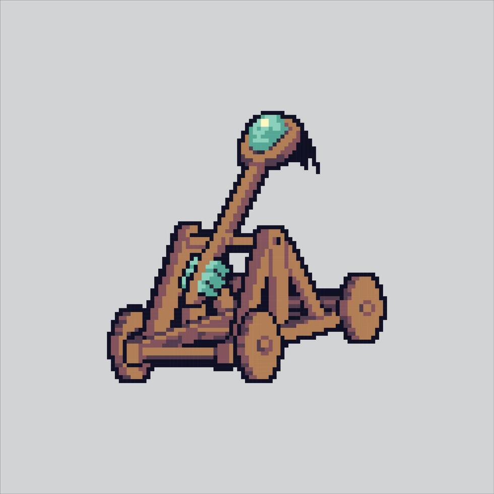 Wooden Ancient Artillery War Catapult Icon pixelated for the pixel art game and icon for website and game. old school retro. vector