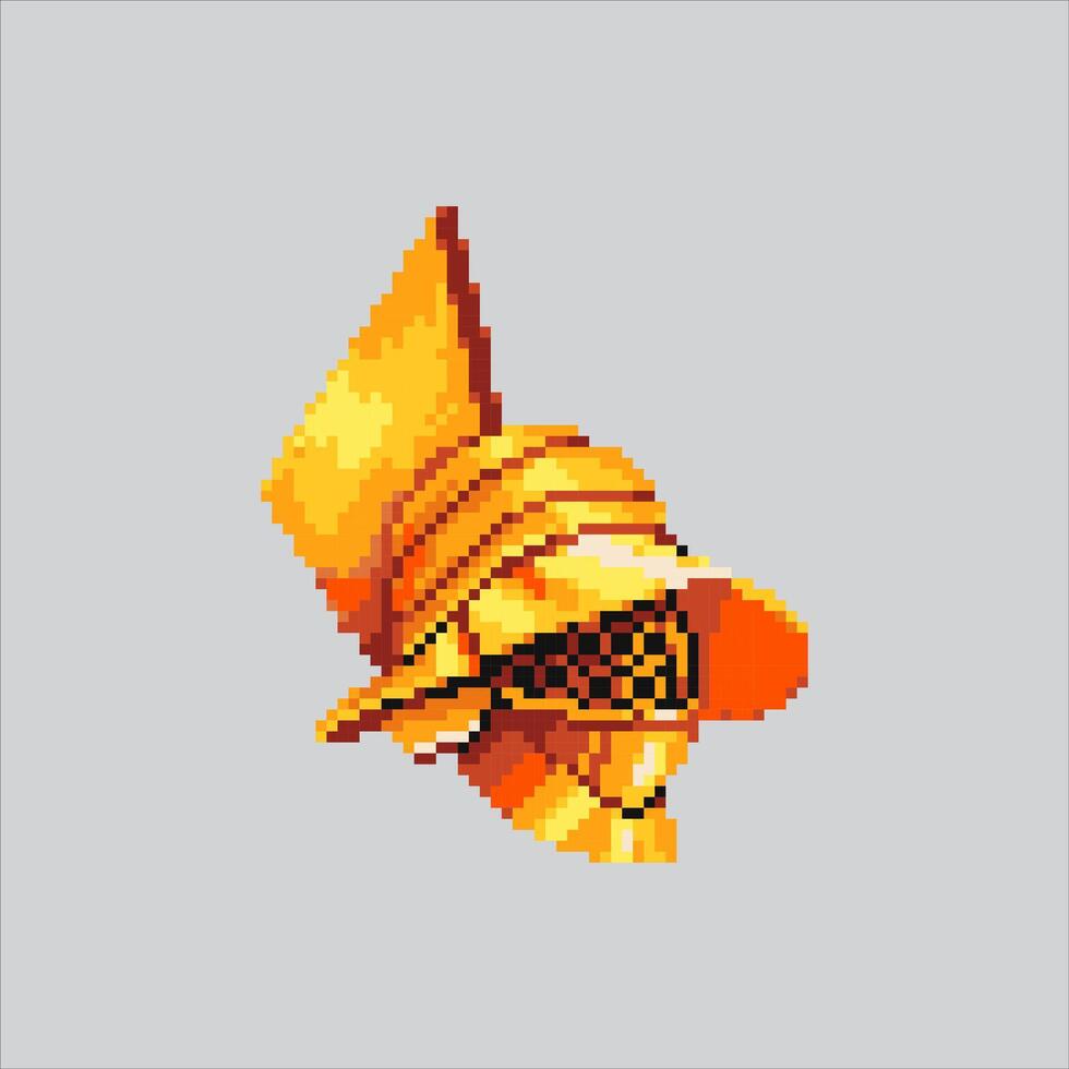 Pixel art illustration Gladiator Helmet. Pixelated Knight Helmet. vector