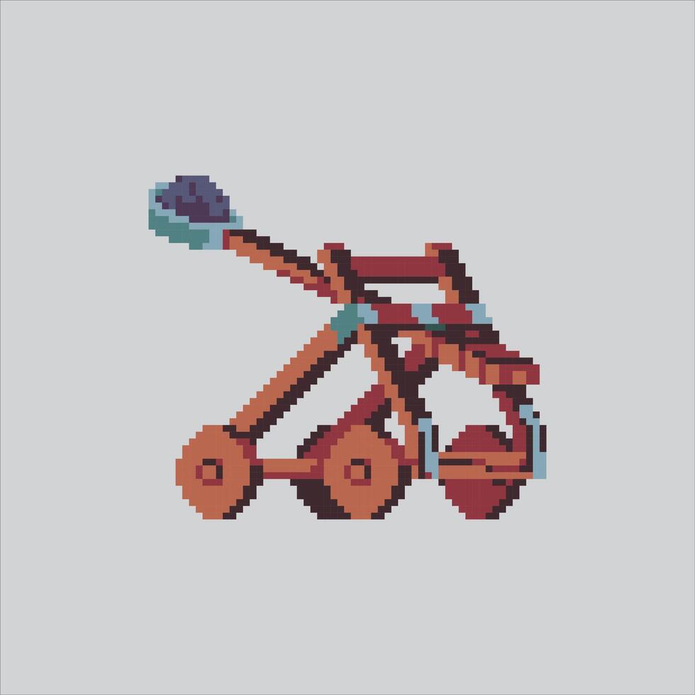 Pixel art illustration Artillery Catapult. Pixelated War Catapult. vector