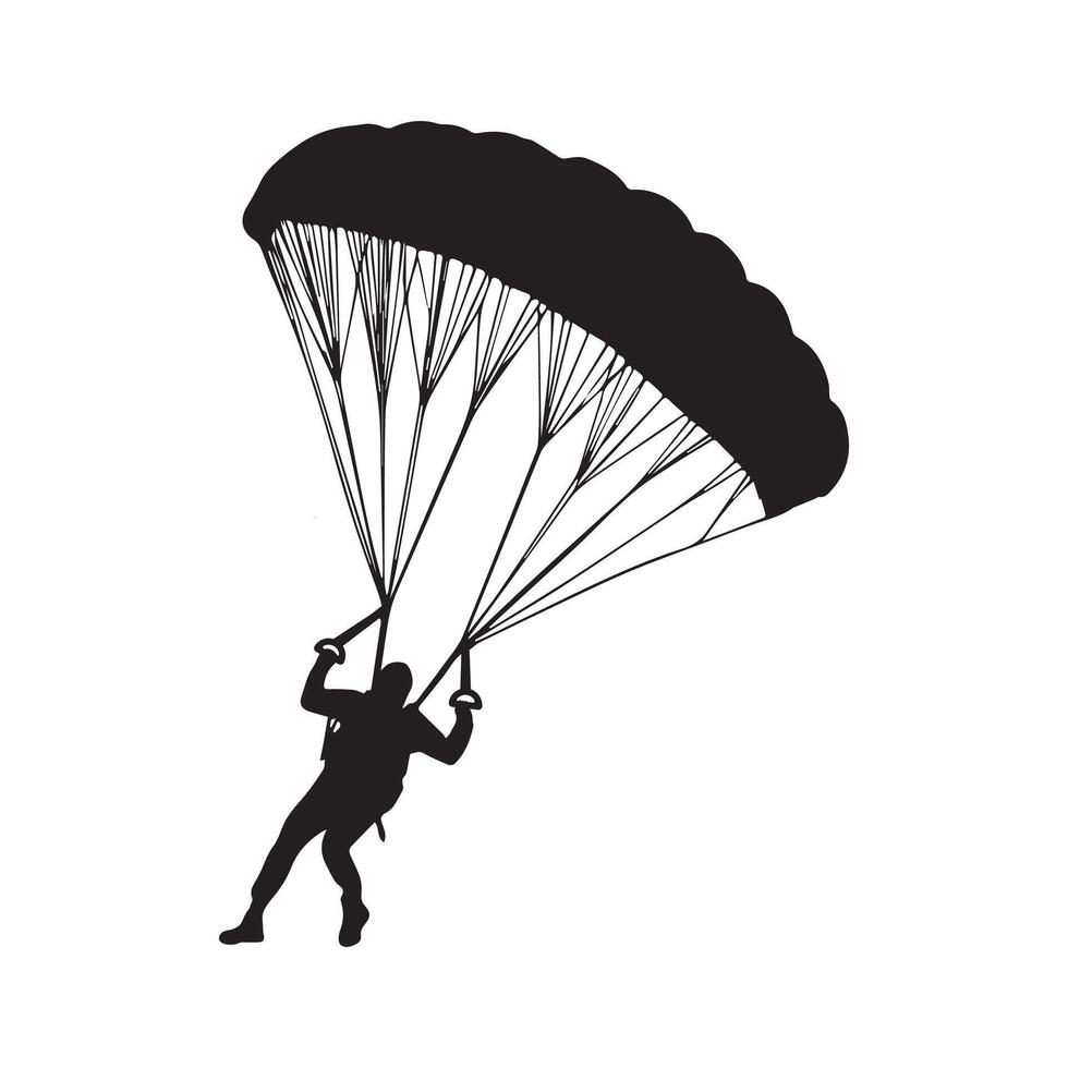 Parachuting Skydiver Silhouette Mid-Air Action vector