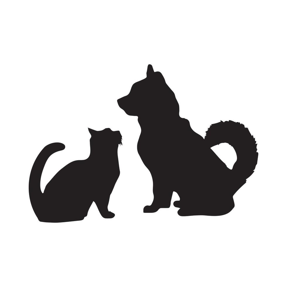 Dog Cat Silhouette Duo in Calm Face Off vector