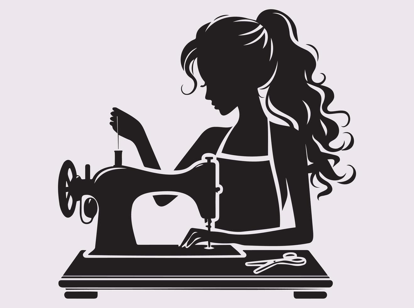 Tailor Silhouette in Black Color Working with Needle and Thread vector