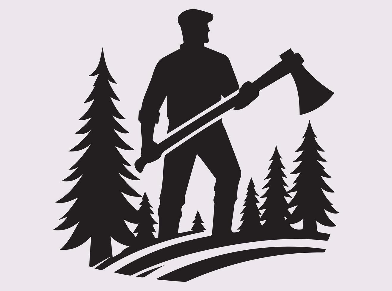 Outdoor Worker Silhouette Holding Axe in Black Profile vector