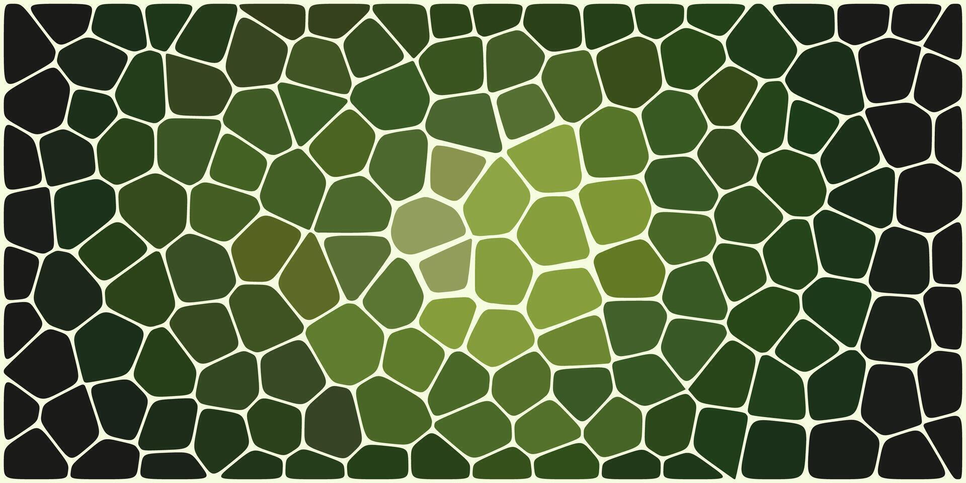 A mosaic of irregular polygonal tiles in various shades of green, outlined by dark grout lines, with a lighter green central area. vector