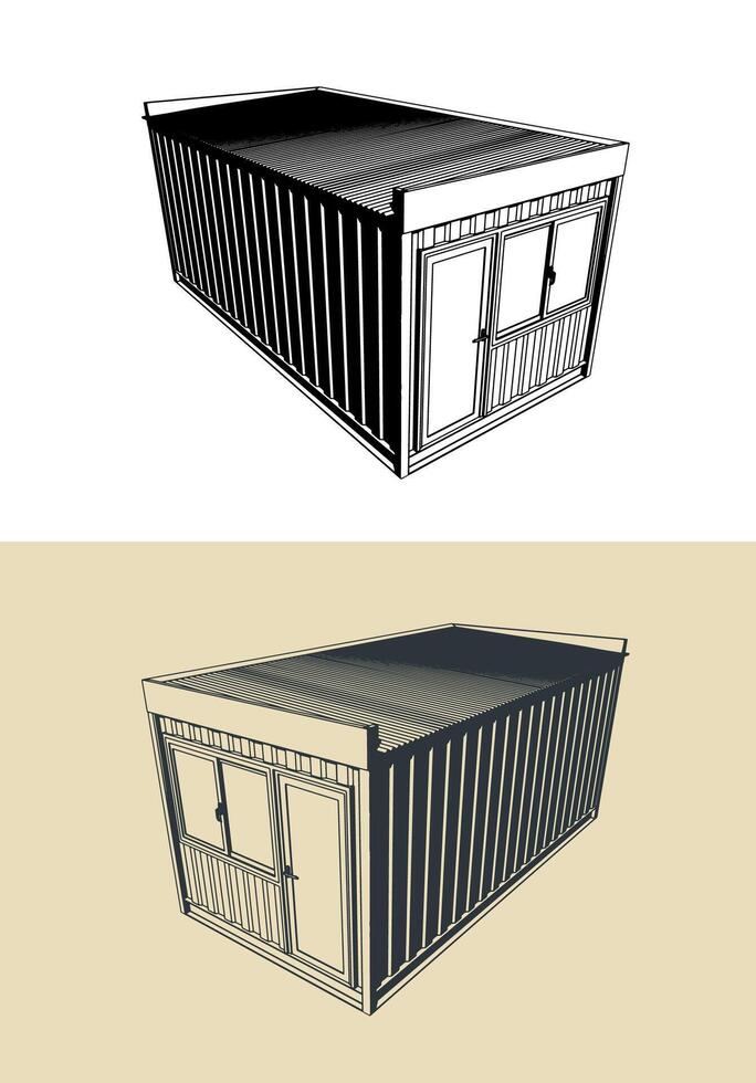 Container office stylized illustrations vector
