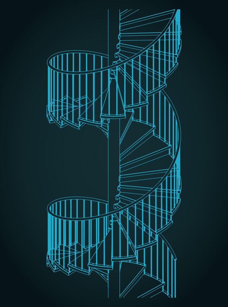 Spiral staircase isometric blueprint illustration vector