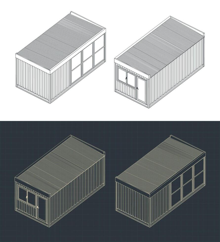Container office isometric blueprints vector