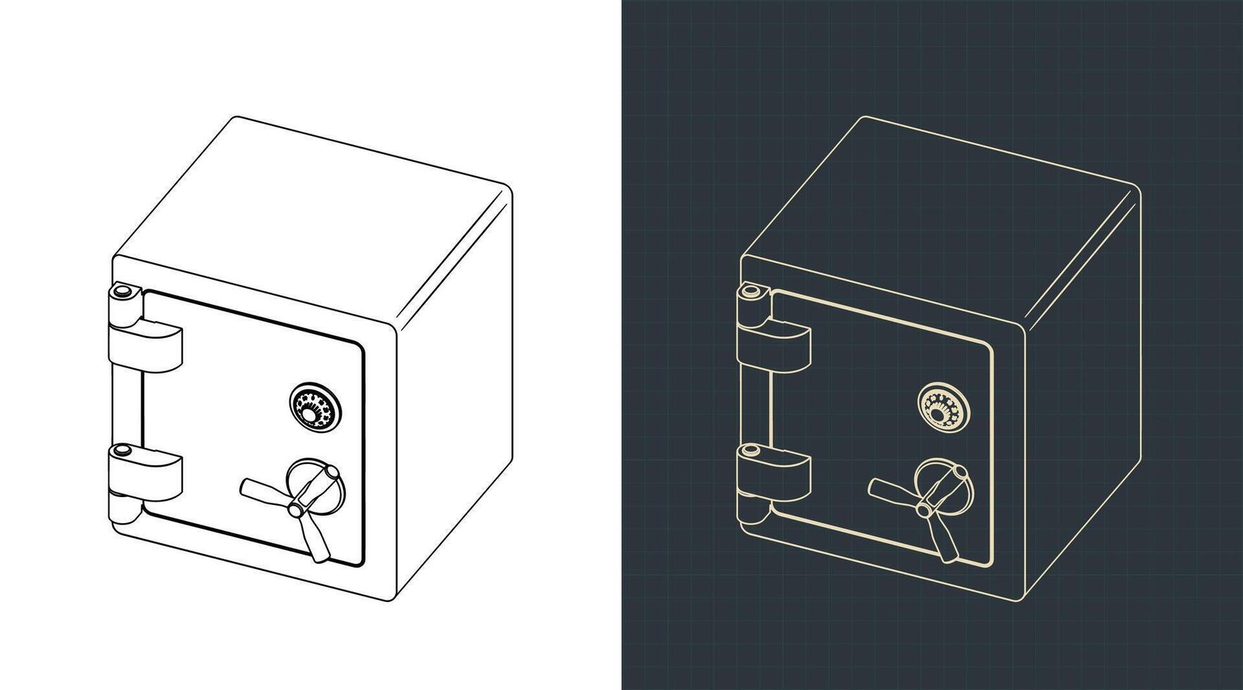 Classic safe box isometric blueprints vector