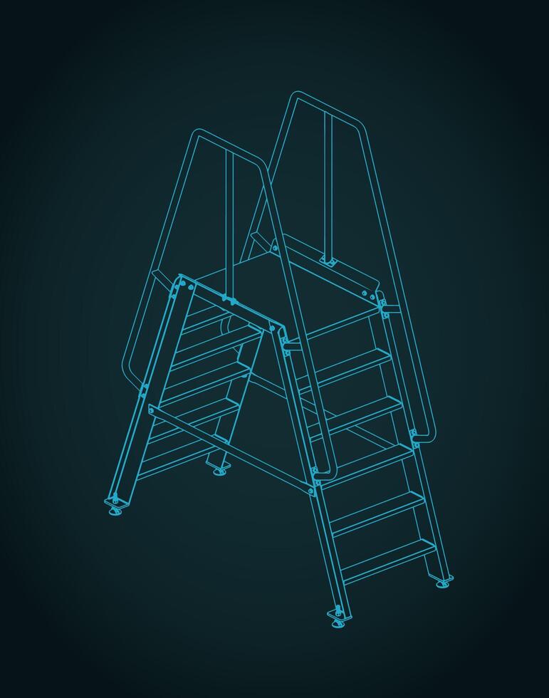 Service step ladder isometric blueprint vector