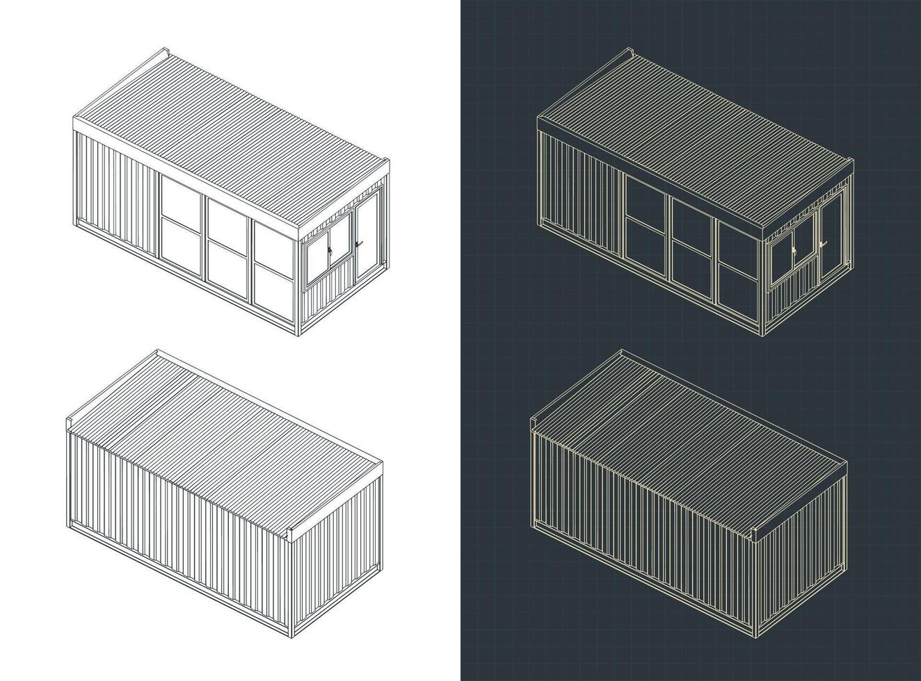 Container office isometric drawings vector