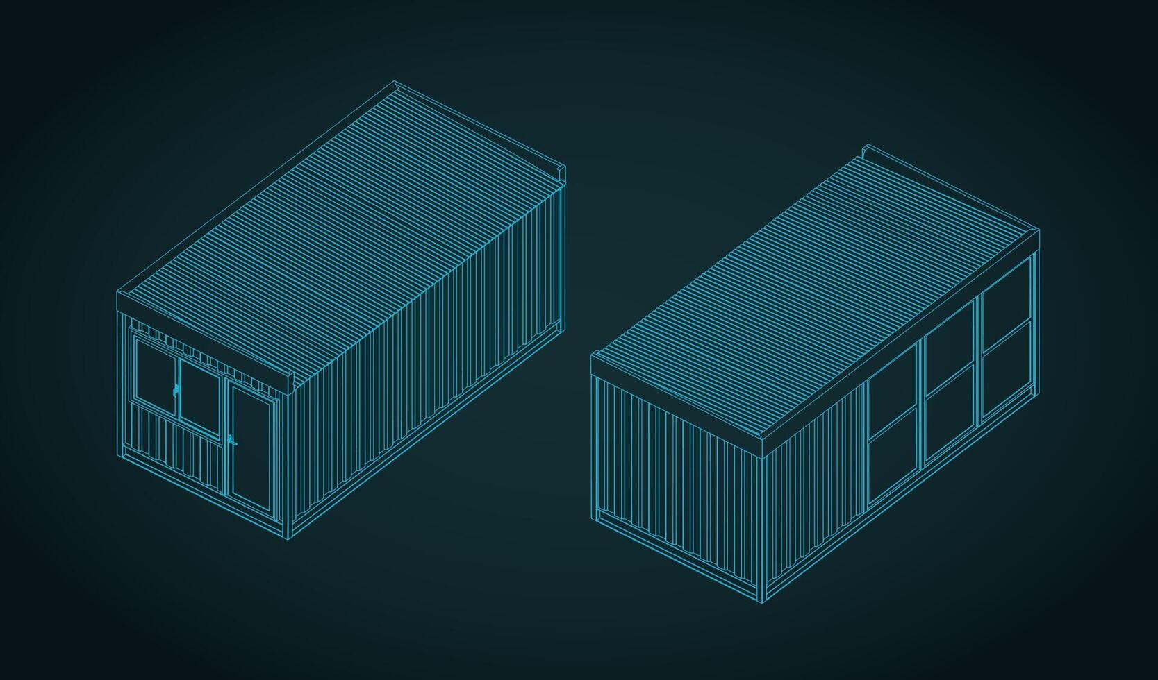 Container office isometric blueprints illustration vector