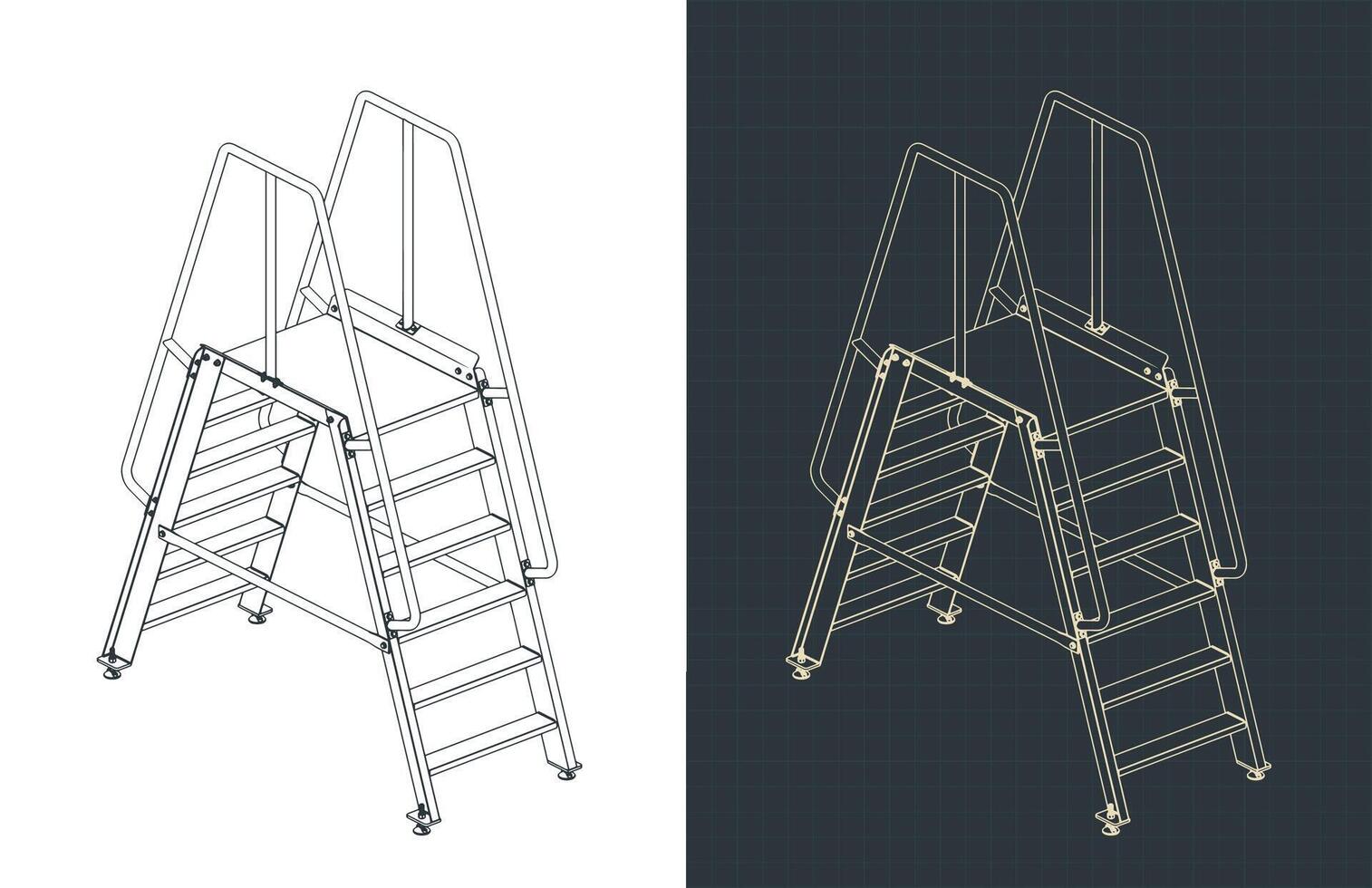Service step ladder isometric blueprints vector