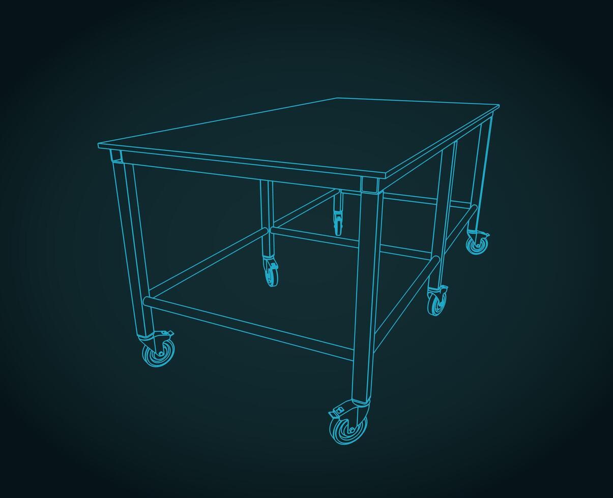 Rolling steel table blueprint vector
