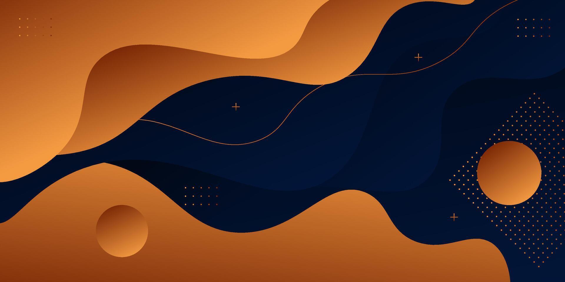 Abstract colored orange waves on dark blue background. Liquid shape wave pattern design. vector
