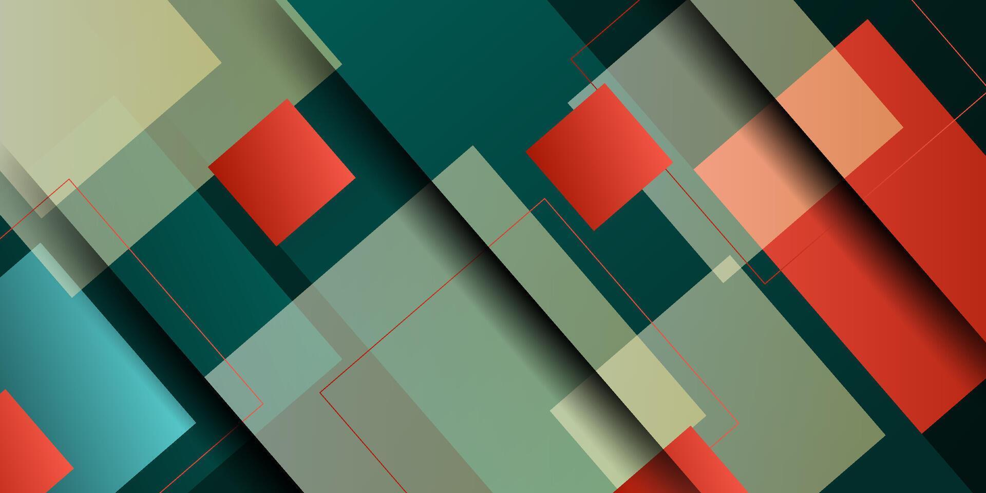 Abstract geometric background in green and orange colors with simple square curves overlapping in shape and shadow. Colorful trendy 3D design. Bright and modern with paper cut concept. Eps10 vector