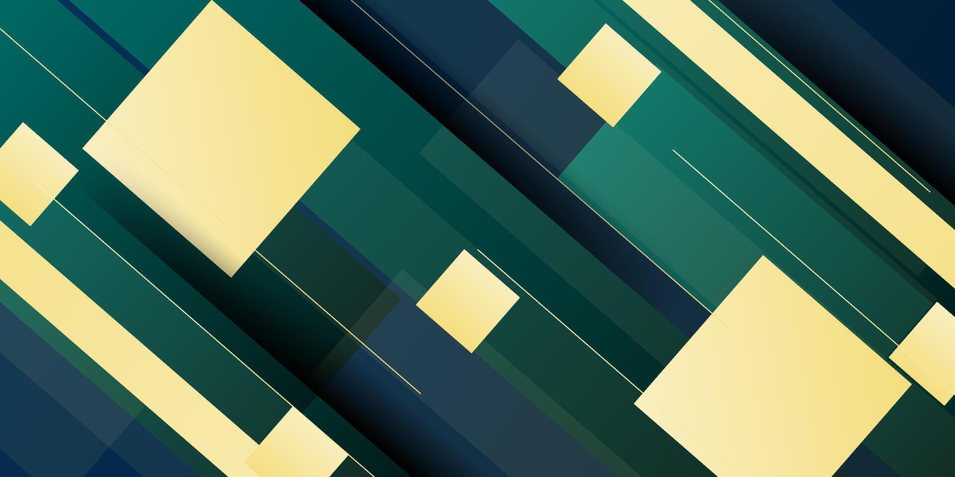 Dark green and yellow abstract background with overlapping checkered pattern and simple lines. Looks 3D with added shadow. Suitable for posters, flyers, etc. Eps10 vector