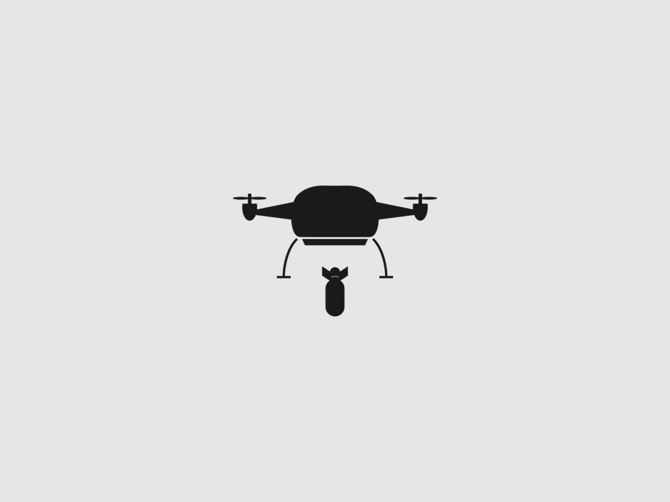 a black silhouette of a drone in flight positioned above a black bomb or missile that appears to be attached to it or falling from it vector