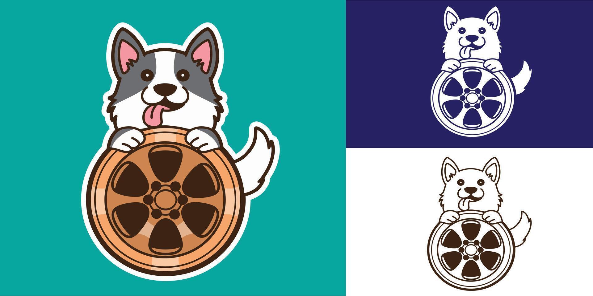 set of dog with car rim good for logo, sticker, badge, element design, etc vector