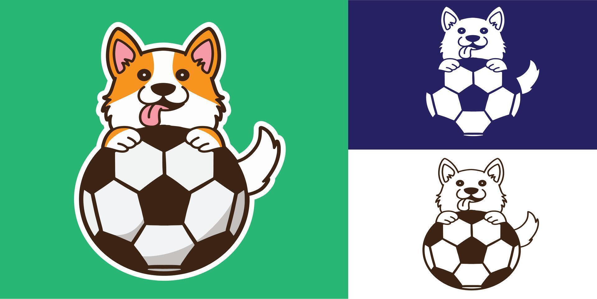 set of dog with soccer good for logo, sticker, badge, element design, etc vector