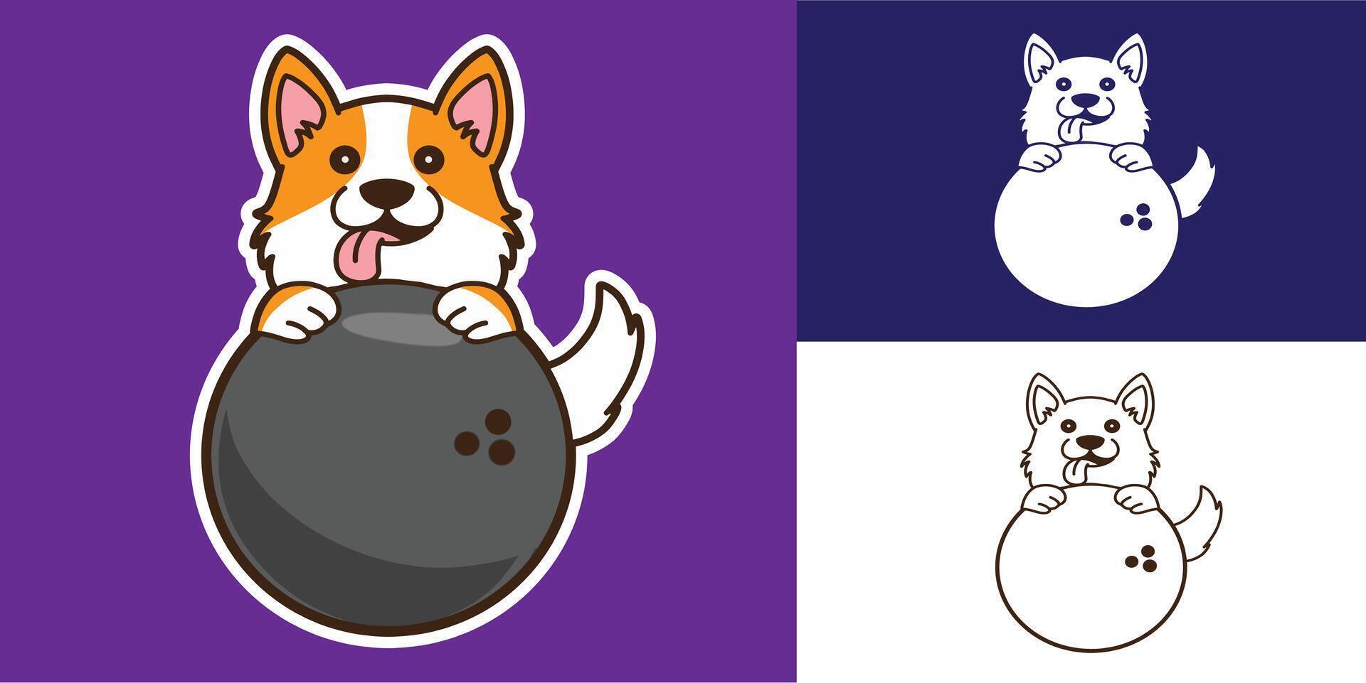 set of dog with bowling ball good for logo, sticker, badge, element design, etc vector