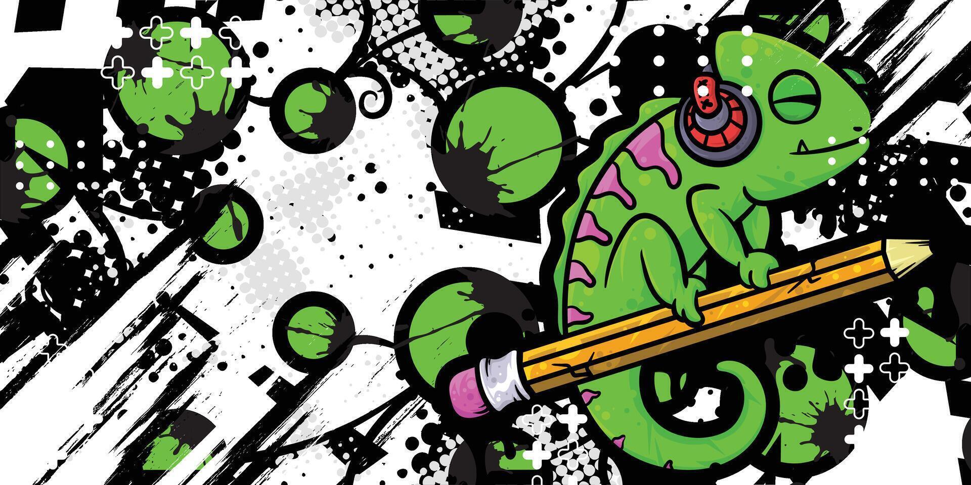 Abstract background with chameleon and pencil objects vector