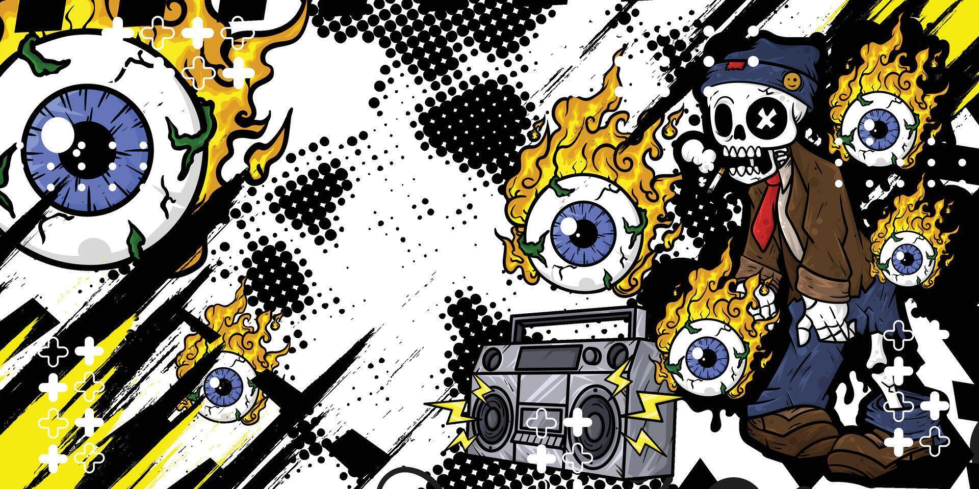Abstract background with zombie objects and fire eyes vector