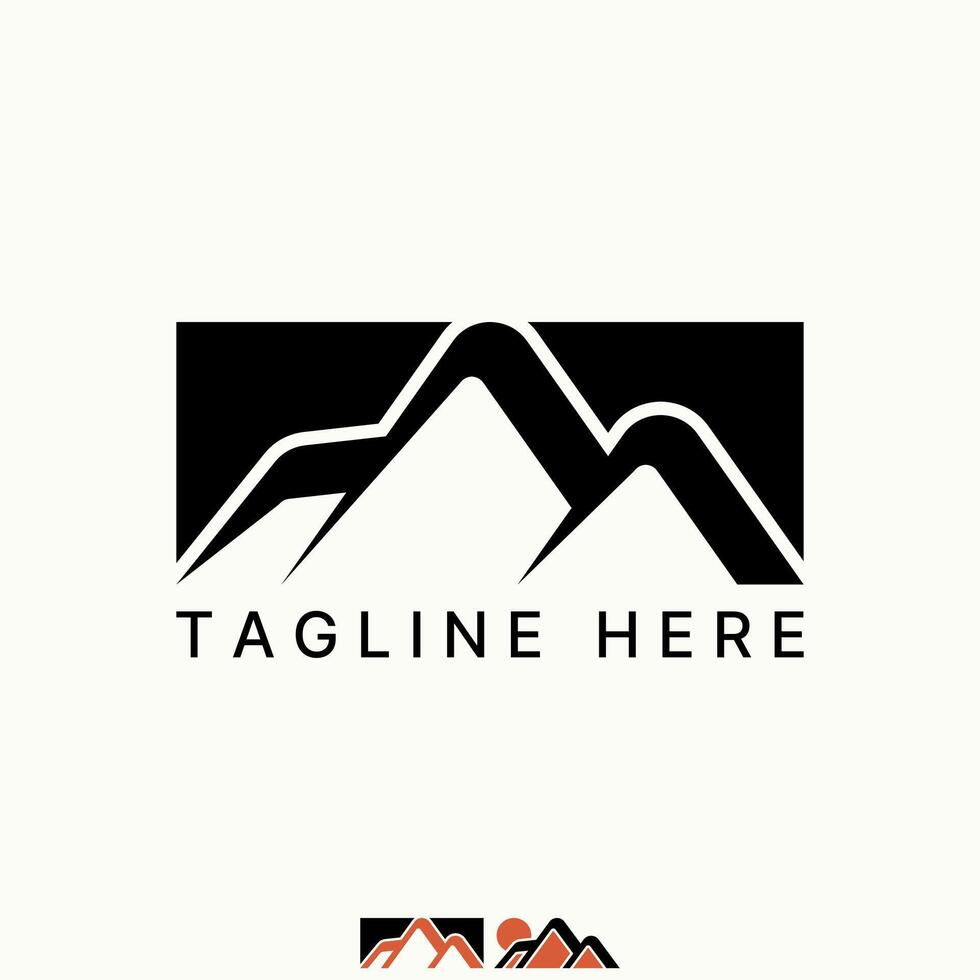 three mountain simple on square block panorama expedition sport adventure art vector