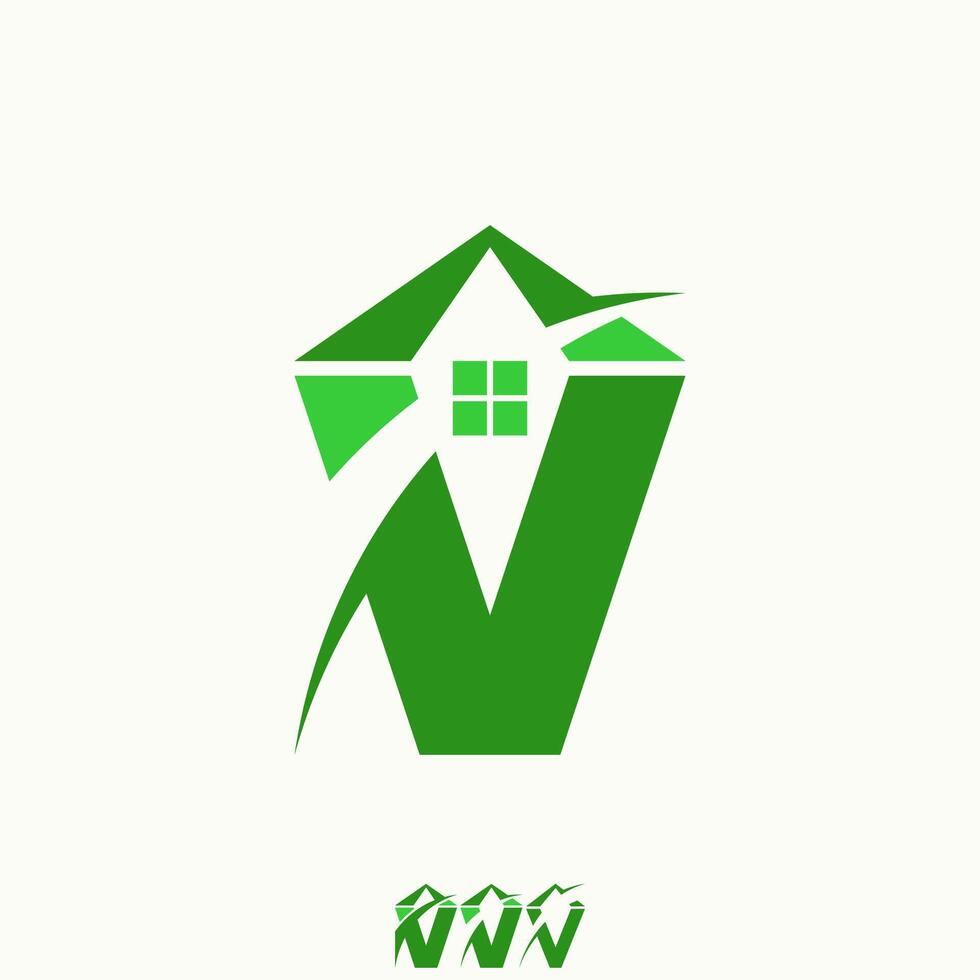 initial V sans serif font with roof house cut swoosh monogram property home vector