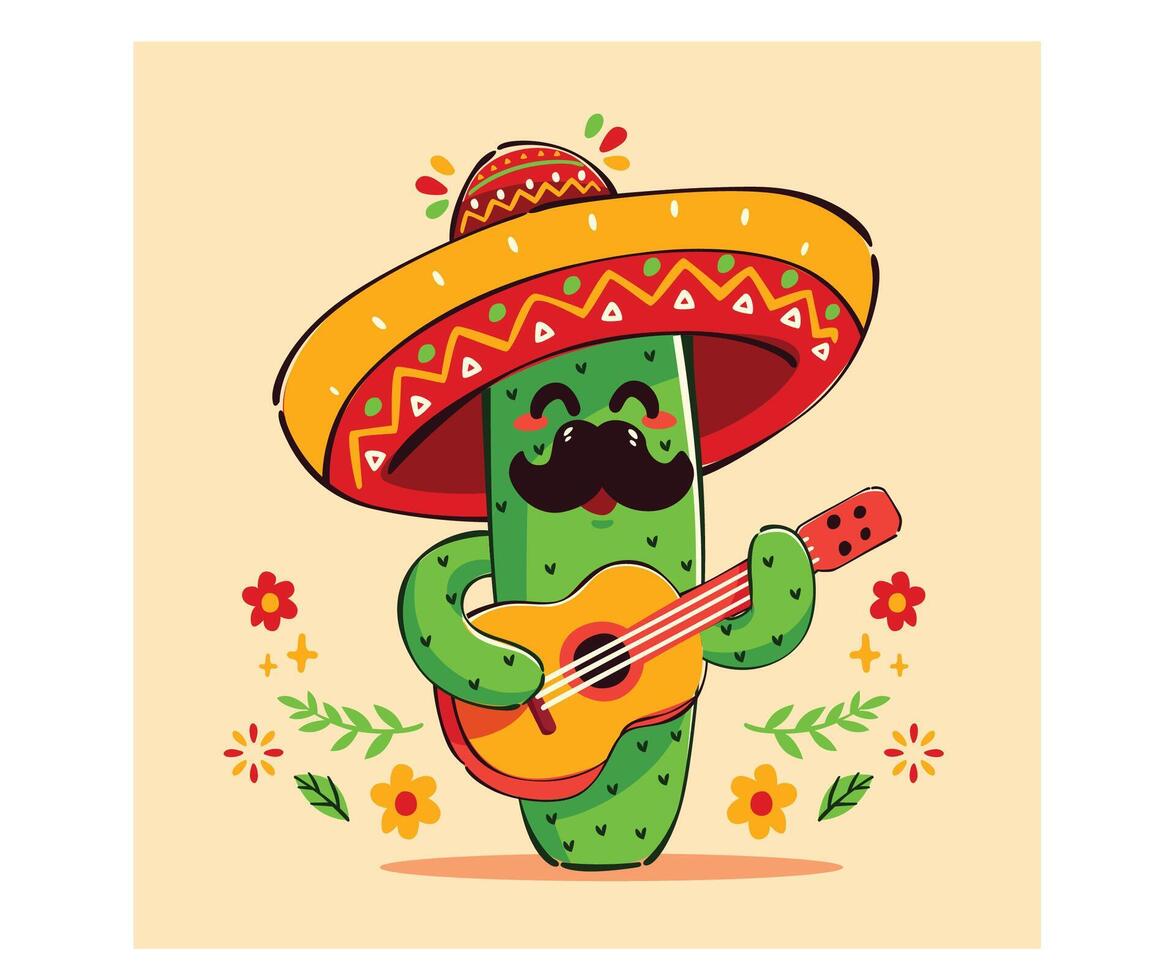 Musical Cactus with Sombrero vector
