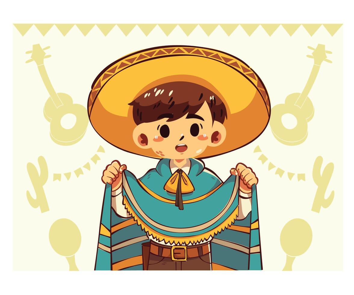Child with Traditional Sombrero and Poncho vector